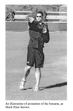 An illustration of pronation of the forearm, as Mark Prior throws